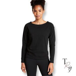 Athleta Studio Zip Boatneck Casual Top Zip Shoulder Details Size Small Tall